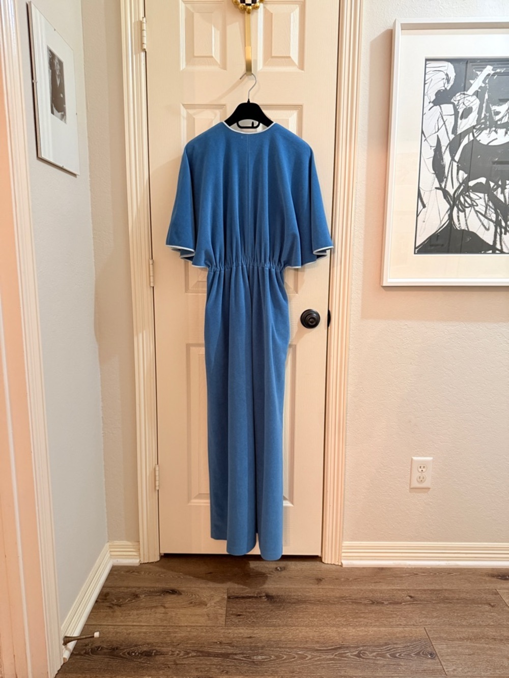 1970’s Vanity Fair Periwinkle Blue Maxi House Coat with Butterfly Sleeves - Picture 6 of 17